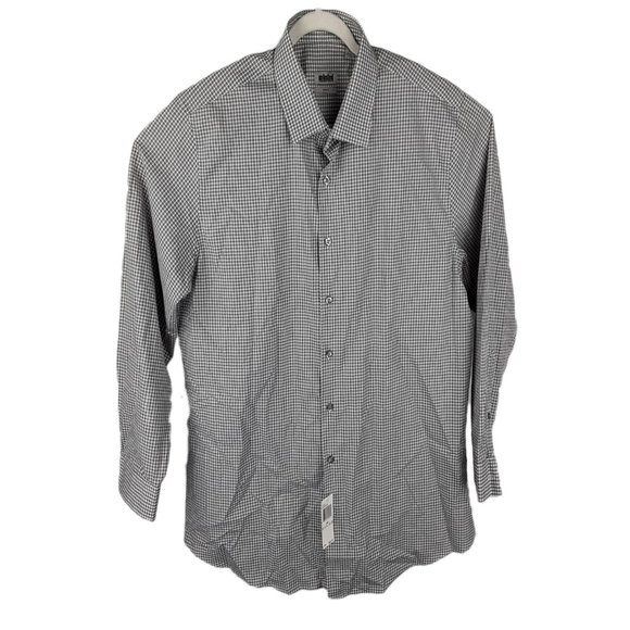 Unlisted Mens Shirt Size 17 32-33 Gray White Checkered Kenneth Cole Button Up - Picture 1 of 7